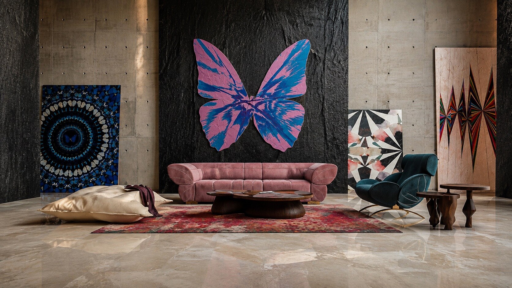 Butterfly Lounge furniture collection in a dramatic interior