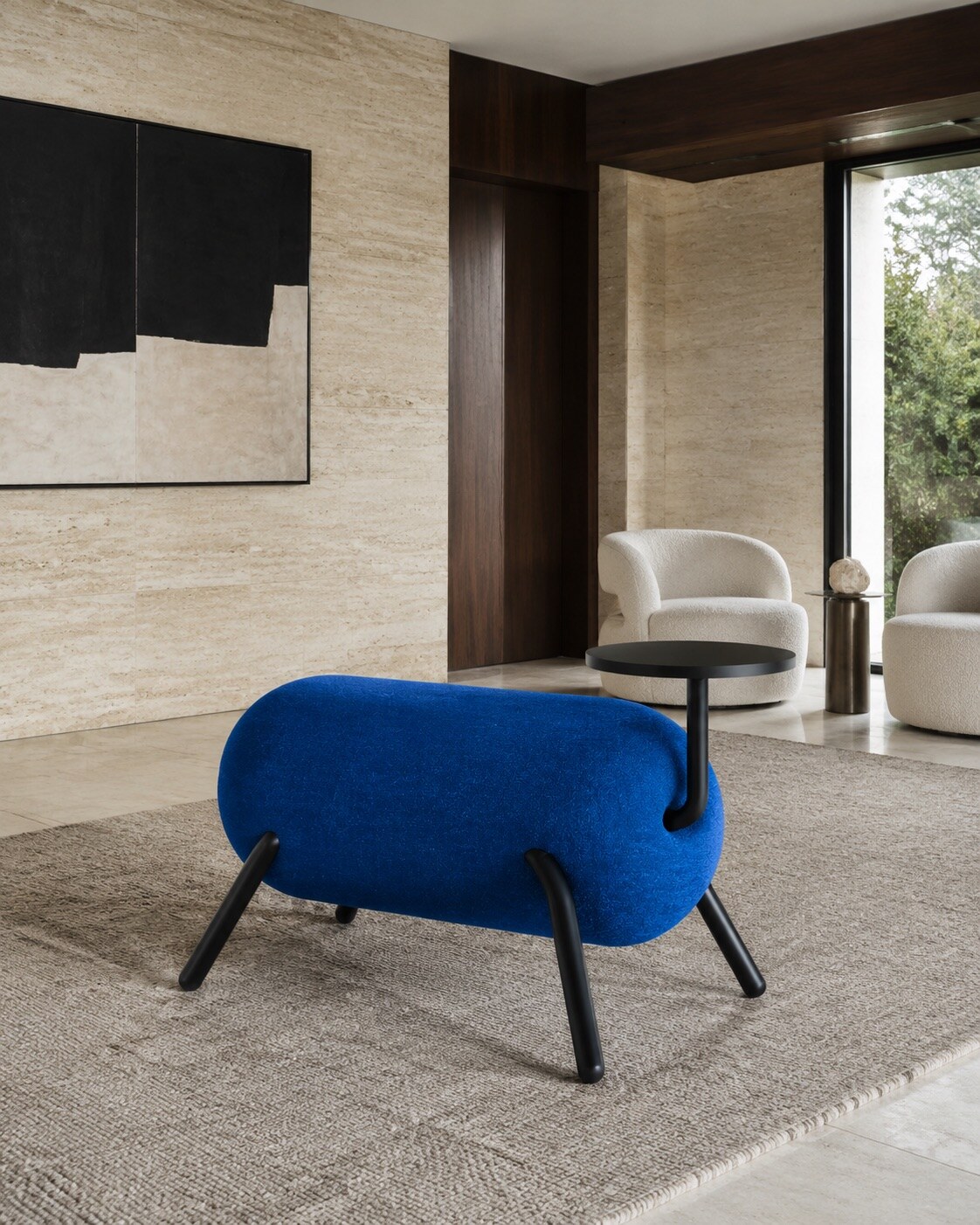 Companion Bench with integrated black tray table, view 4