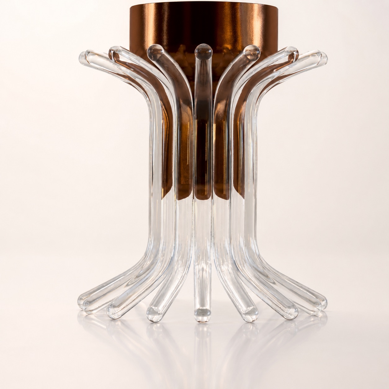 Copper Bloom vessel in transparent glass and polished copper, view 3