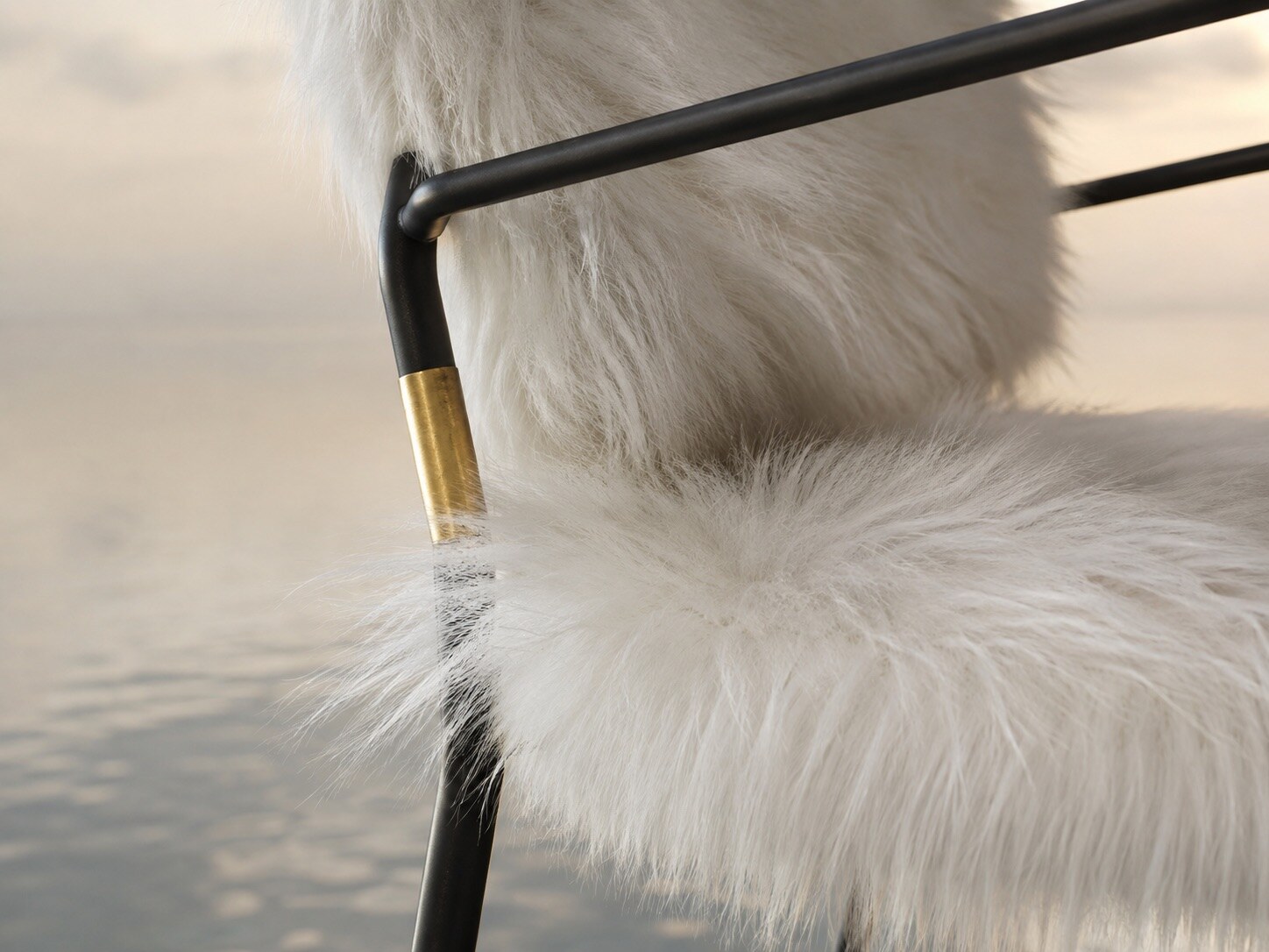 Fur Chair with white tactile upholstery and black metal frame, view 3