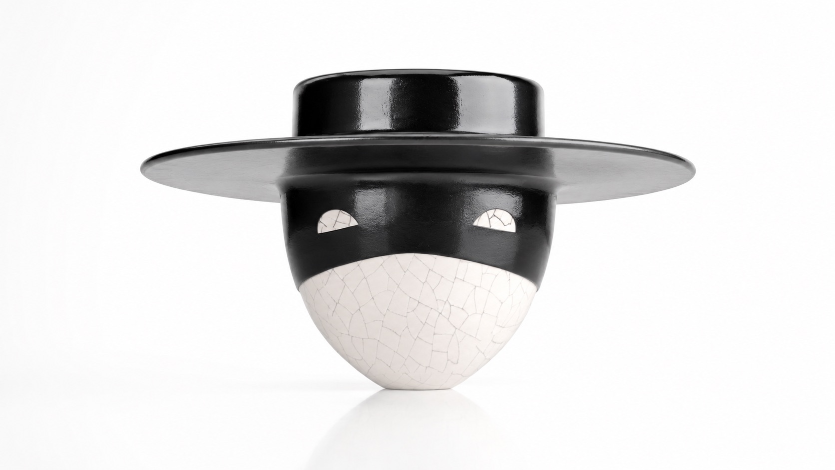 Hero Vessel sculptural ceramic object in black and crackled white