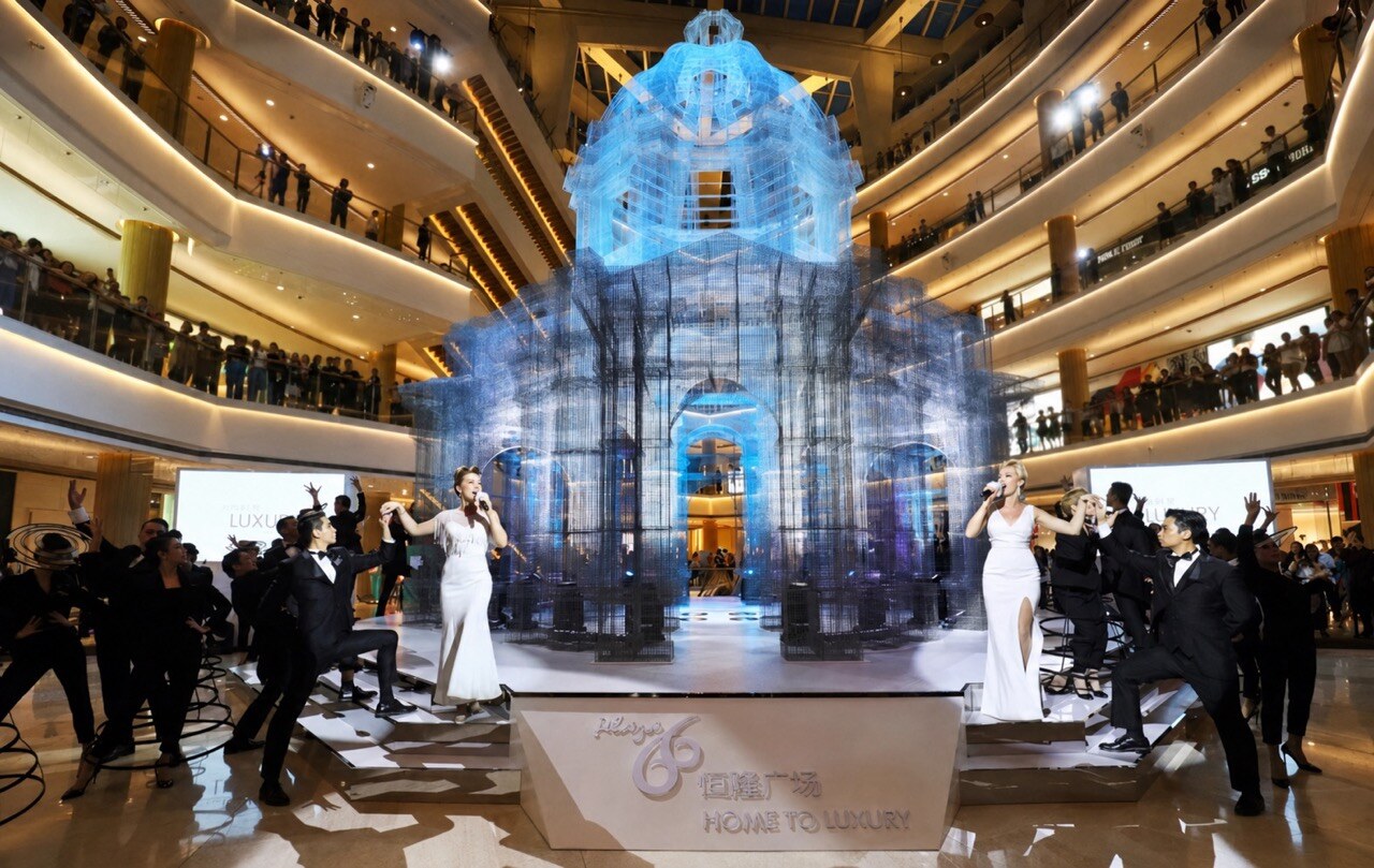 Transparent architectural artwork inside Plaza 66