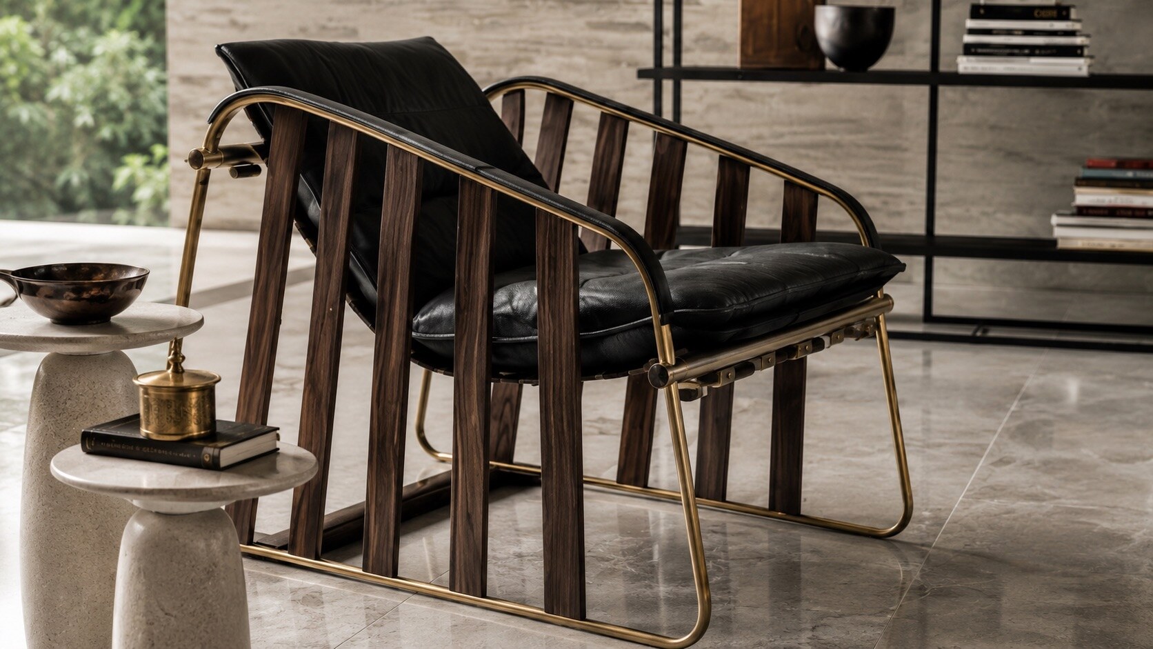 Linear Balance living collection in pale upholstery and dark metal, view 3