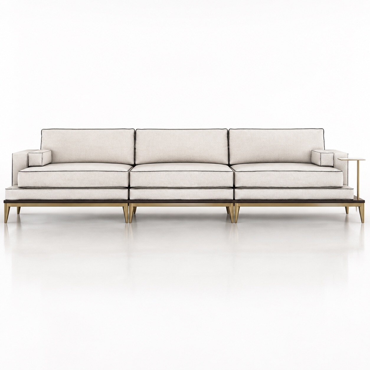 Linear Balance living collection in pale upholstery and dark metal, view 5