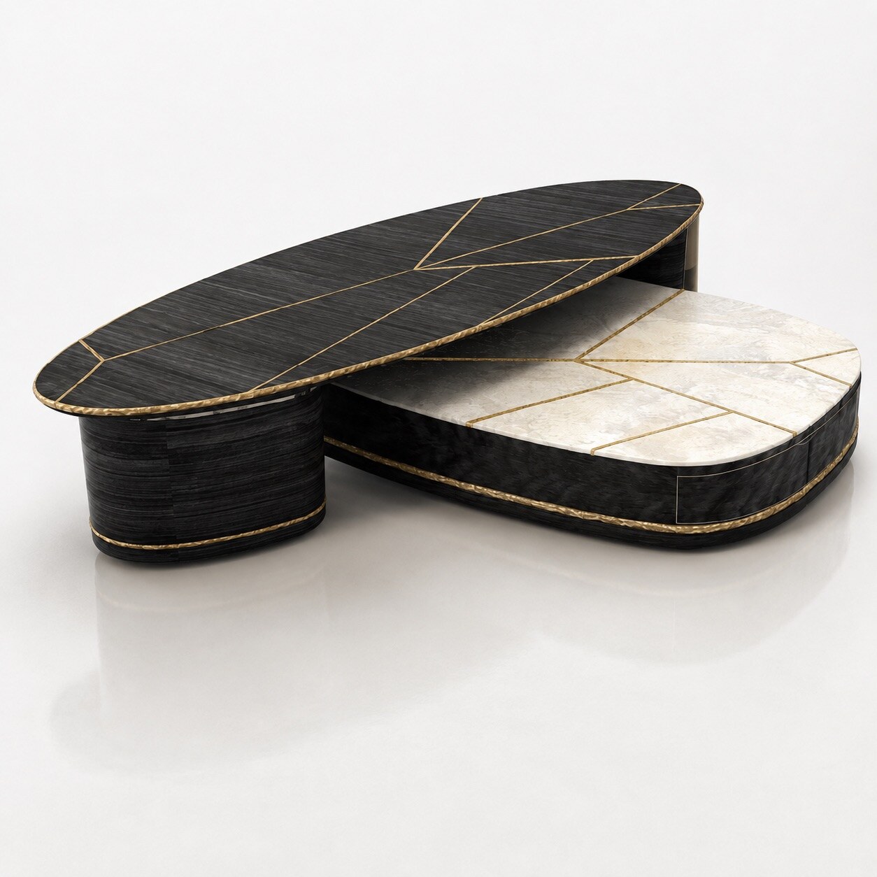 Linear Balance living collection in pale upholstery and dark metal, view 6