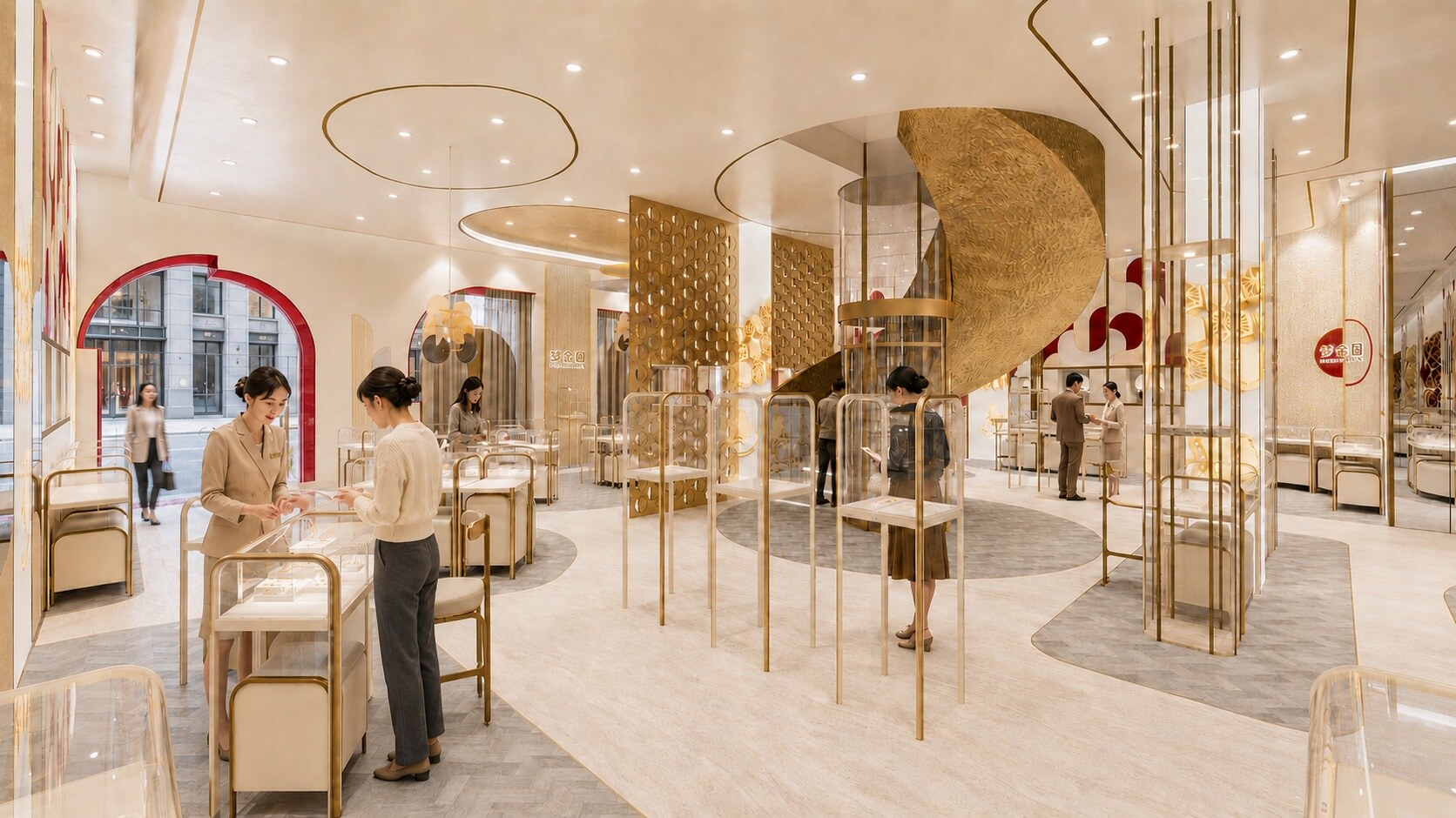 MOKINGRAN jewellery flagship with gold screens and curved displays, view 3