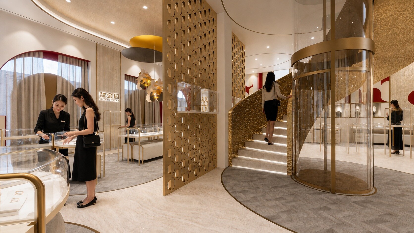 MOKINGRAN jewellery flagship with gold screens and curved displays, view 4