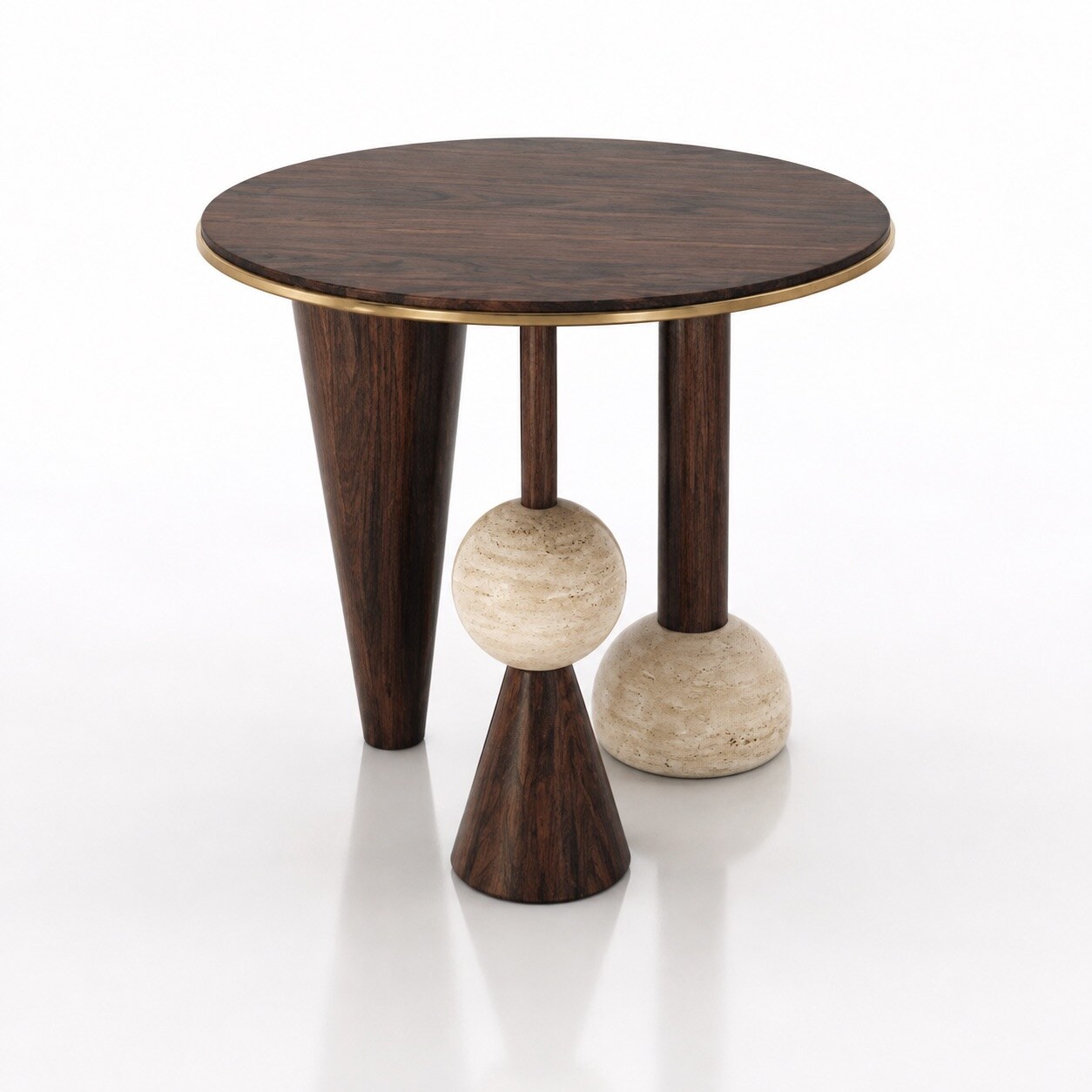 Quiet Geometry living collection in blue velvet, timber and stone, view 5