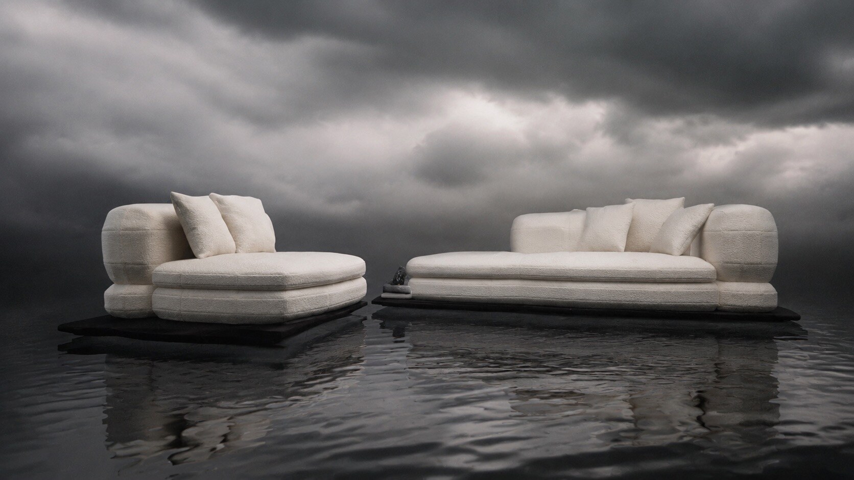 Soft Armour sofa collection in quilted white textile