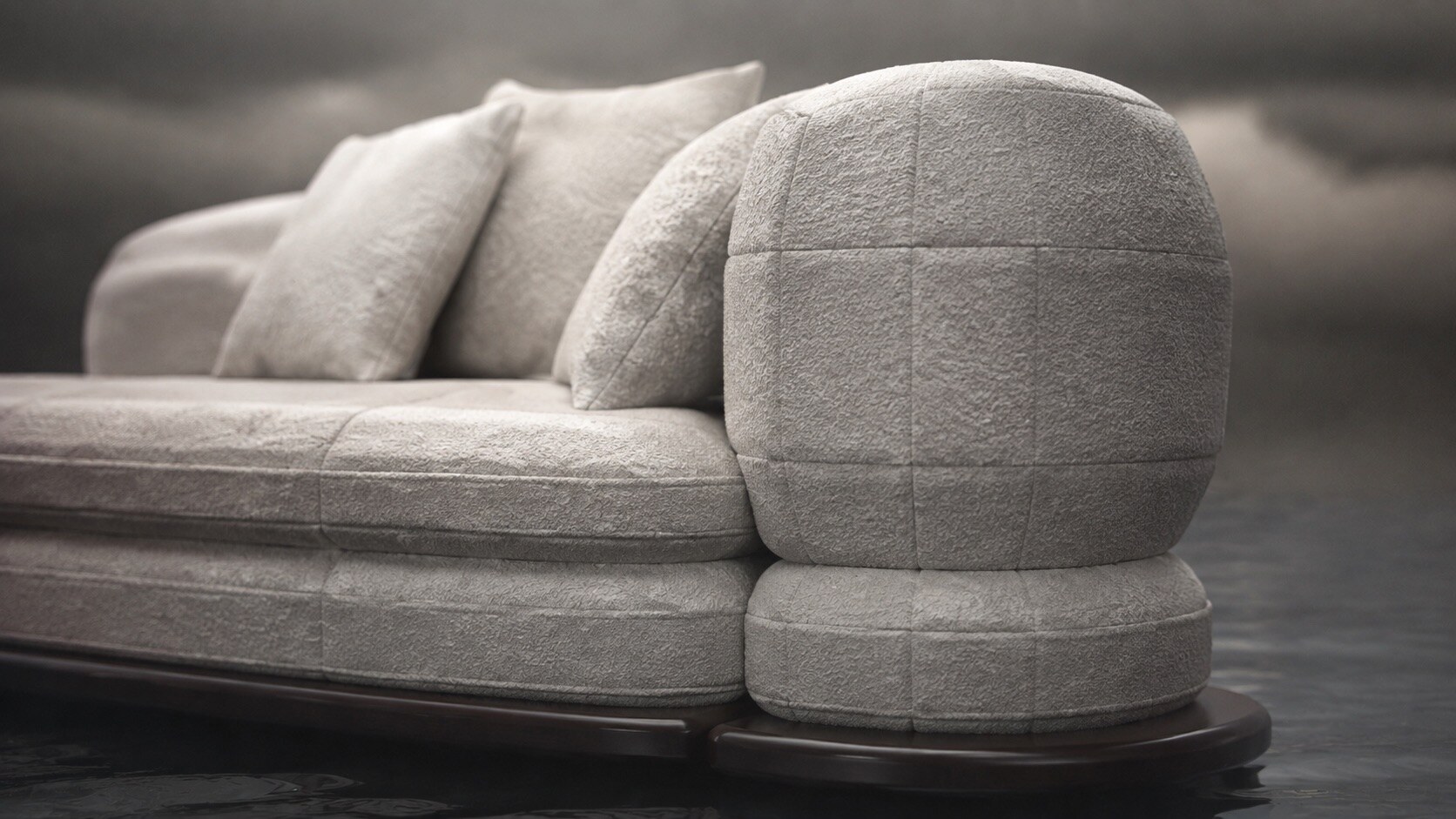 Soft Armour sofa collection in quilted white textile, view 3