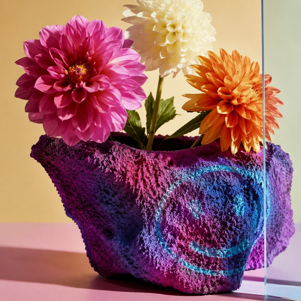 Spray Vessels ceramic study with purple and blue pigment, view 3